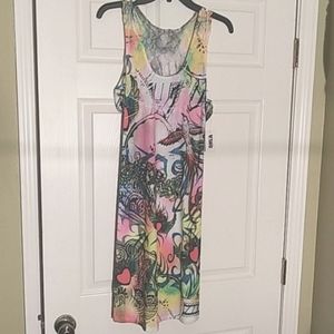 DNLA- NWT Sport Multi Color Sleeveless Dress, Lace Back, Tattoo Design - Size- L